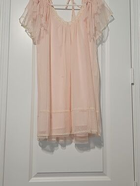 Sheer Peach Pink Lace-Trim Nightgown - Women Intimates